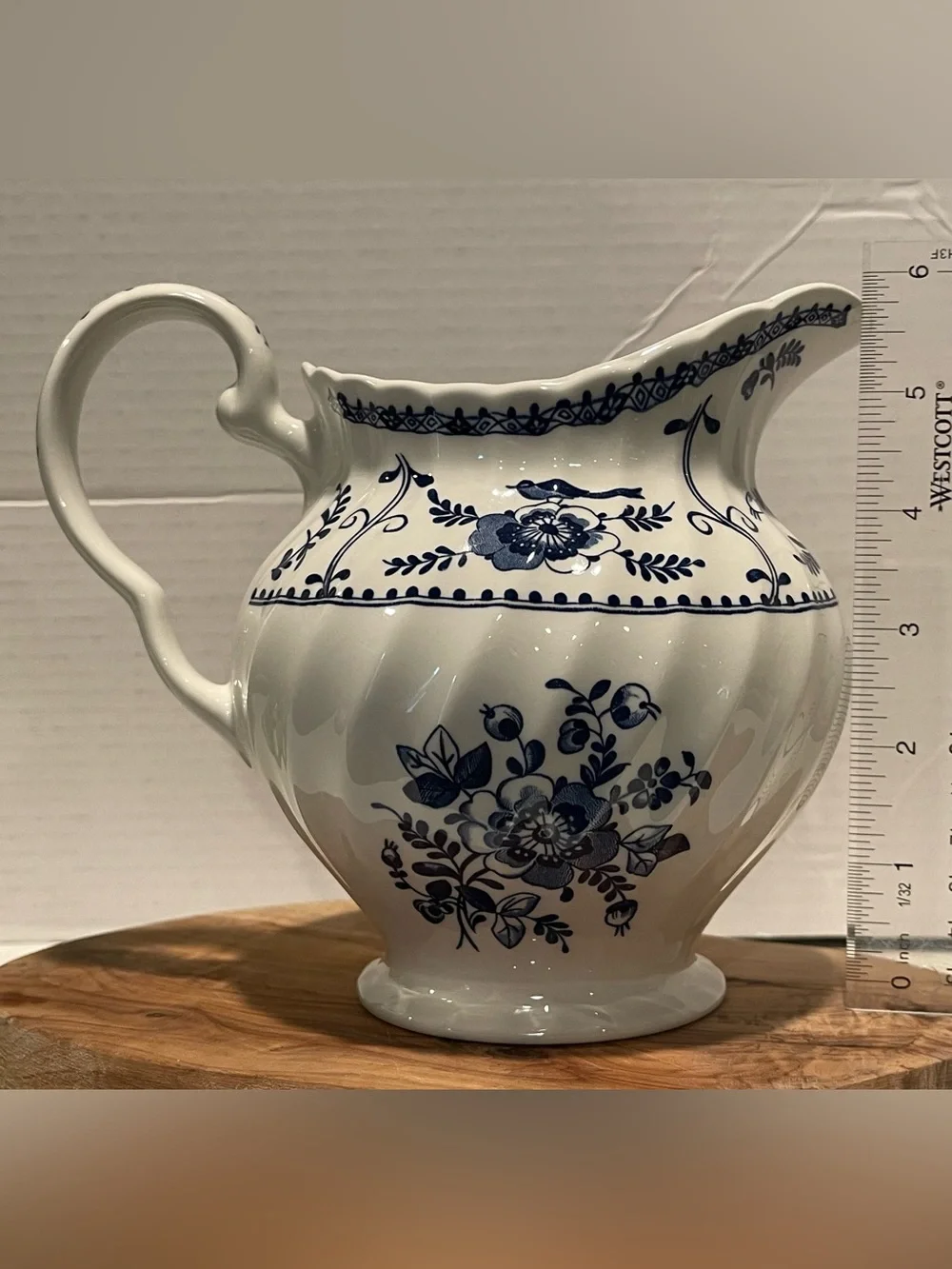 Blue and White Floral Pattern Pitcher - Made in England